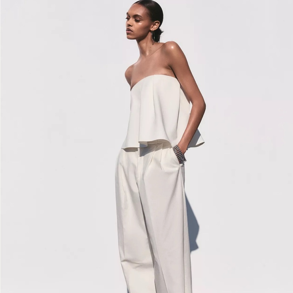 Zara Off-White Strapless Blouse